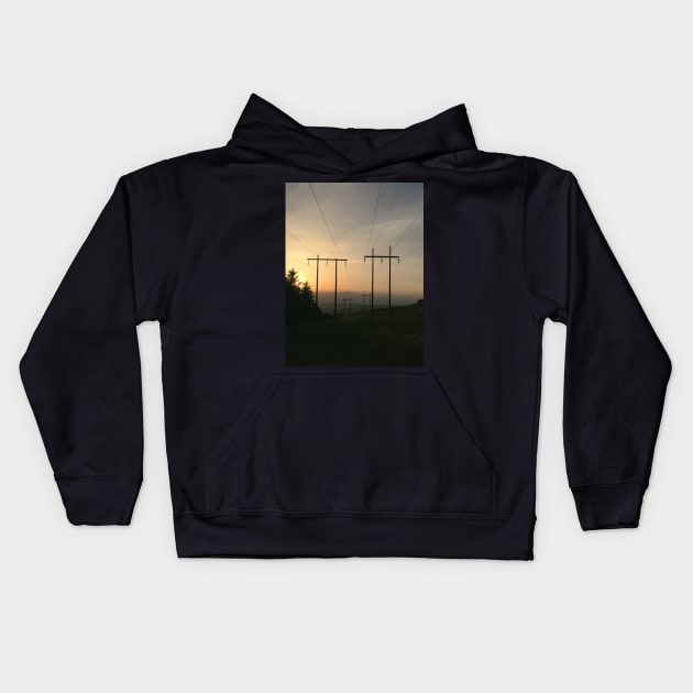 Power-line Silhouette in the Sunset Kids Hoodie by Steves-Pics